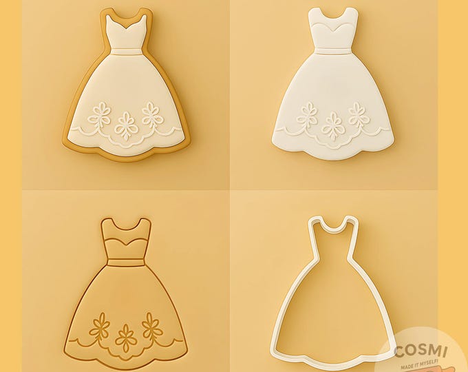 Elegant Dress Cookie Cutter and Embossing Stamp for Wedding and Bridal Shower Cookies
