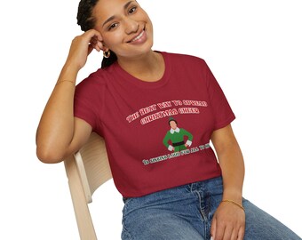 エルフの名言入りクリスマスTシャツ、綿100％ホリデースピリットTシャツ