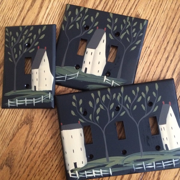 Hand Painted Colonial House Light Switch Cover Black, Farmhouse Decor