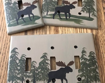 Hand Painted Moose Switch Plate Cover, Rustic Cabin Decor