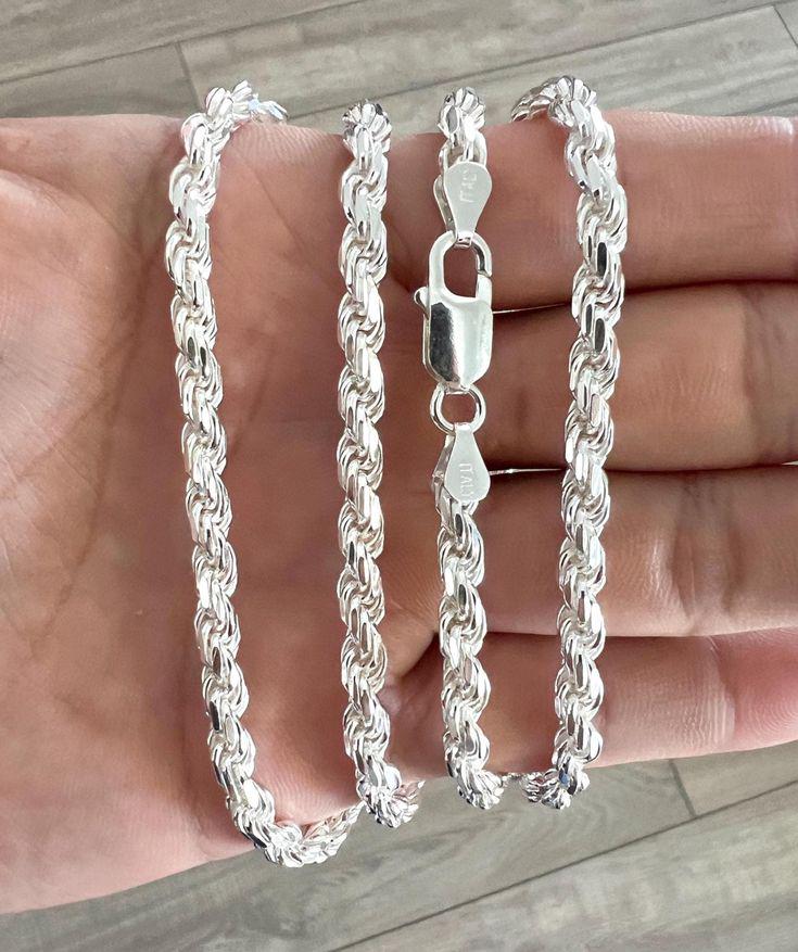 925 Sterling Silver Rope Chain Necklace Italian Lobster Clasp, New