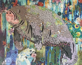 Quilt Pattern Manatee Collage by Laura Heine