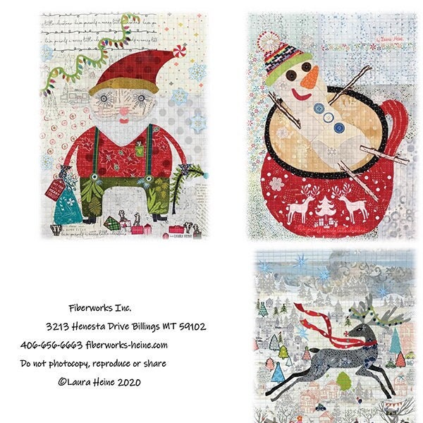 Teeny Tiny Christmas Quilt Pattern Santa, Snowman, Deer Mini Collage by Laura Heine