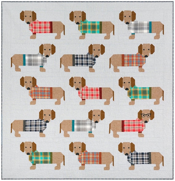 Elizabeth Hartman Dogs in Sweaters Weenie Dog Quilt and Pillow Pattern
