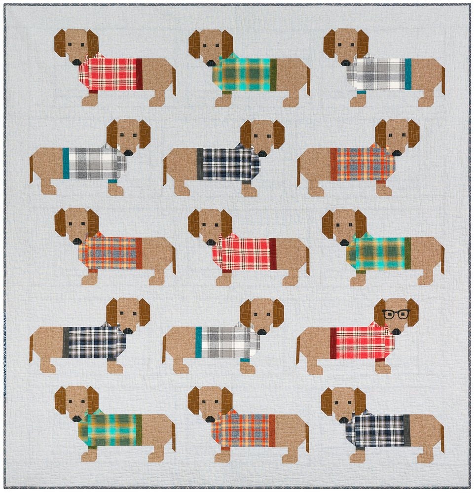 Elizabeth Hartman Dogs in Sweaters Weenie Dog Quilt and