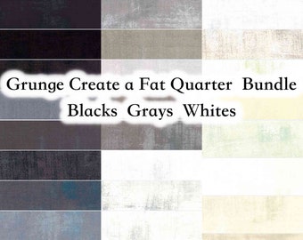Create a Fat Quarter Bundle of Grunge in Blacks, Grays and Whites by Basic Grey for Moda Fabrics