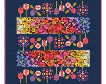 Robin Pickins Gathering Wildflowers Quilt Kit in Dark Blue Shipping