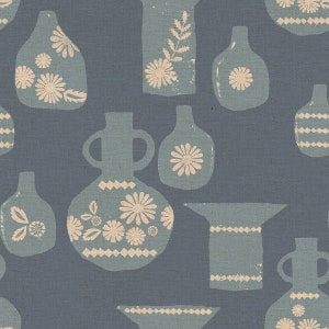 Ruby Star Society Linen Blend Vessel Pots in Blue Slate  1/2 Yard by Alexia Abegg for Moda Fabrics