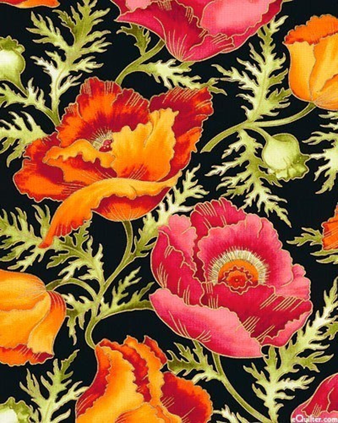 Poppy Fabric Fabric Fete Des Fleurs Poppies in Pink by | Etsy