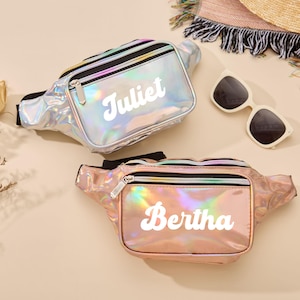 Personalisierte Bauchtasche, Brautjungfer Bauchtasche, Pool Bauchtasche, Holographische Bauchtaschen, Bauchtasche Bachelorette, Geschenke für den Urlaub