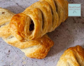 Flaky Puff Pastry Sausage Rolls Recipe: Vegetarian or Meat High Protein Breakfast Digital Download