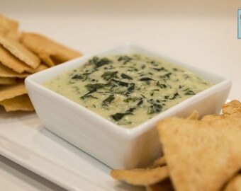 Savoury Filling Side Dish PDF Recipe: Cheesy Spinach Dip Pairs with Pita Potatoes Chicken