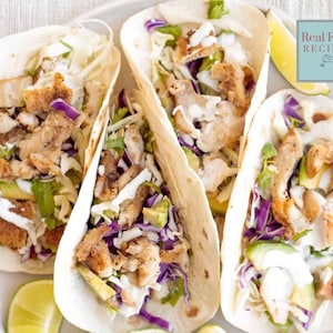 Receita de Tacos de Peixe Prato Principal de Jantar de Verão Download Digital Receitas de Salada de Repolho e Peixe Grelhado Salada Fresca Almoço Churrasco Menu Infantil Piquenique de Aniversário