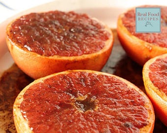 Recept voor zoete gegrilde grapefruit, gegrilde citrusvruchten, warm veganistisch ontbijt, PDF (digitale download)
