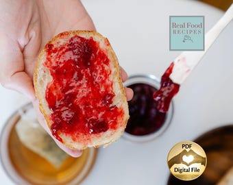 Strawberry Jam Recipe with Reduced Sugar No Hot Canner Freezer Jam Recipes PDF Digital Download Preserved Strawberries Easy Preserves Gifts