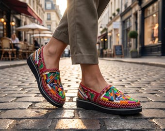 Handmade Embroidered Leather Moccasins. Native Moroccan  Style Shoes For Women. crafted in an elegant red color. Suitable For Gifting
