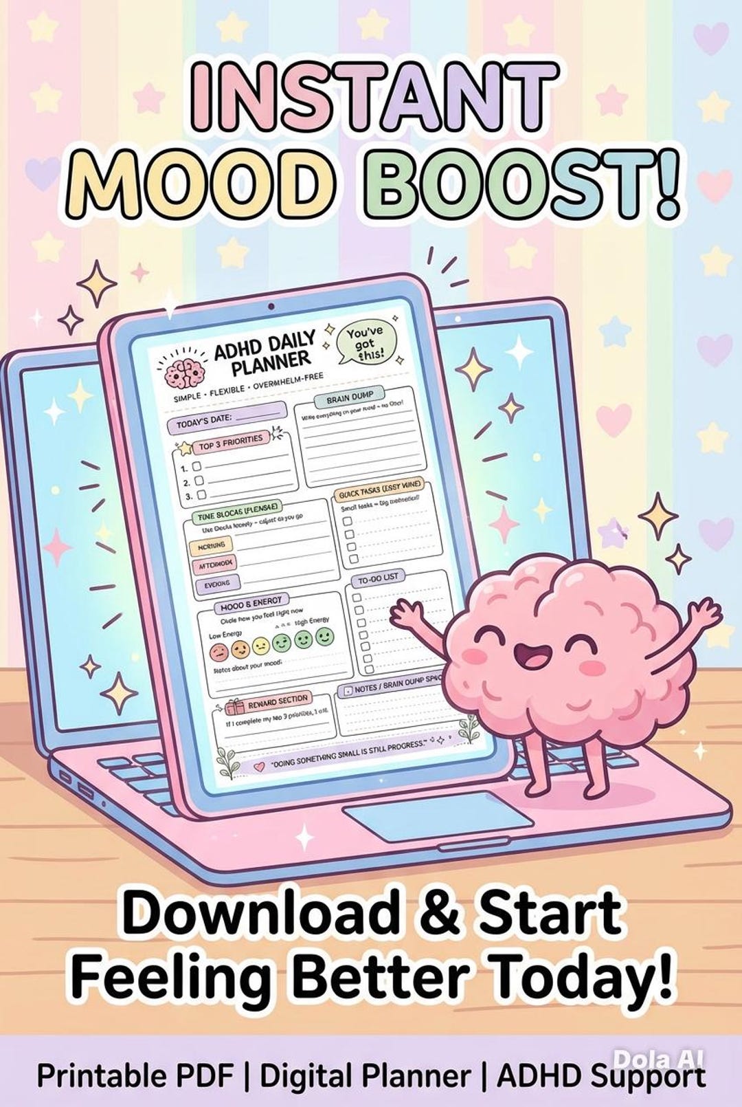 ADHD Daily Planner Printable | Neurodivergent Planner PDF | Simple ...