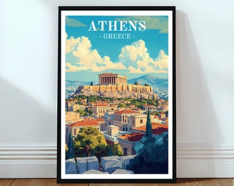 Athens Travel Print - Greece Art, Historic Athens Poster, Acropolis Wall Decor, Ancient Greece Print, Cityscape Illustration, Home Decor