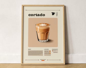 Cortado Coffee Print - Specialty Coffee Wall Art, Modern Café Decor, Trendy Kitchen Poster, Elegant Coffee Lover Gift, Home Decor