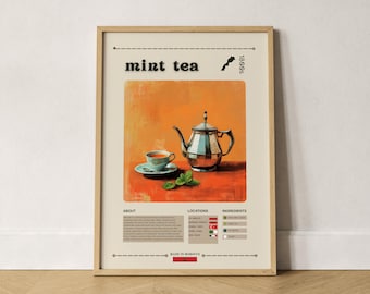 Moroccan Mint Tea Print - Herbal Tea Wall Art, Modern Kitchen Decor, Trendy Tea Lover Poster, Elegant Café Style Artwork, Home Decor