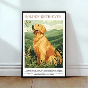 Impresión de Golden Retriever: arte mural familiar con perro, adorable decoración para mascotas, póster de cachorro adorable, decoración elegante para el hogar