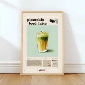 Pistachio Iced Latte Print - Coffee Wall Art, Modern Café Decor, Trendy Kitchen Poster, Elegant Coffee Lover Gift, Home Decor