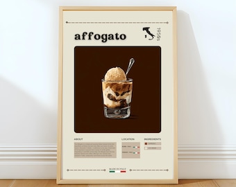 Lámina de café Affogato - Arte mural de postre italiano, decoración moderna para cafeterías, póster de cocina de moda, regalo elegante para amantes del café, decoración para el hogar