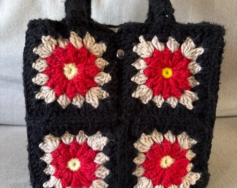 Häkeltasche, Geschenk für Mama, Sunflower Große Tasche, häkeln Sie Einkaufstasche, afghanischen Tragetasche, Geschenk für sie, Frau Geldbörse. Jute Innenfutter.