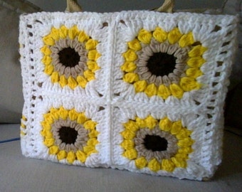 Gehäkelte Oma quadratische Tasche, Geschenk für Mama, Sonnenblume Große Tasche, afghanische Tragetasche, Geschenk für sie, Frau Geldbörse, häkeln Tote Schultertasche