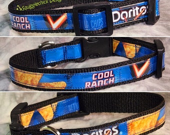 SMALL Adjustable Dog Collar from recycled Dorito's Cool Ranch Chip Bags