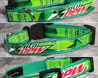 SMALL Adjustable Dog Collar from Recycled Mt Dew Soda Bottle Labels