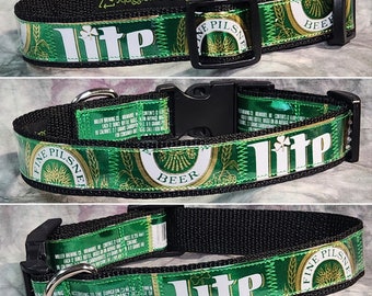 MEDIUM Adjustable Dog Collar from recycled St Patty's Miller Lite Beer Labels