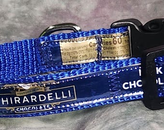 Small Adjustable Dog Collar from recycled Ghirardelli Milk Chocolate Candy Wrappers