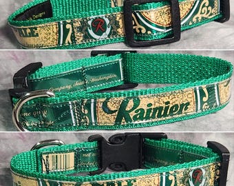 SMALL Adjustable Dog Collar from recycled Vintage Rainier Ale Beer Labels