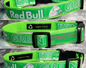 MEDIUM Adjustable Dog Collar from recycled Red Bull Green Edition Dragon Fruit Packaging