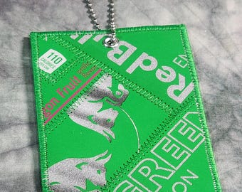 Luggage Tag from Recycled Red Bull Dragon Fruit Green Edition Box Packaging