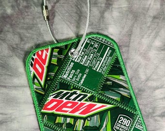 Large Luggage Tag from Recycled Mt Dew Soda Bottle Labels