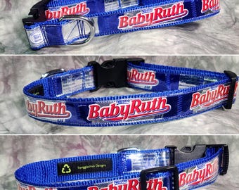 Large Adjustable Dog Collar from Recycled Baby Ruth Candy Bar Wrappers
