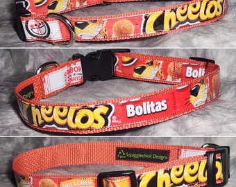 Adjustable Large Dog Collar from Recycled Cheetos Chile & Cheese Bolitas Bags