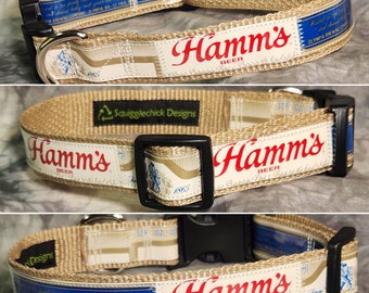 MEDIUM 1" Wide Adjustable Dog Collar from Vintage Recycled Hamm's Beer Labels