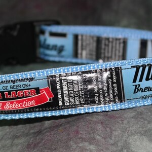 Adjustable Dog Collar from recycled Mustang Brewing Winter Lager Beer Labels
