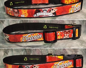 LARGE Adjustable Dog Collar from Recycled Victoria Dia de Los Muertos El Casino del Diablo Beer Labels