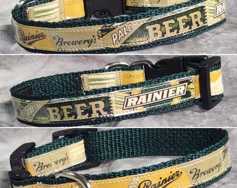 SMALL Adjustable Dog Collar from recycled Vintage Rainier Pale Ale Beer Labels
