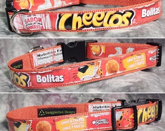 LARGE Adjustable Large Dog Collar from Recycled Cheetos Chile & Cheese Bolitas Bags