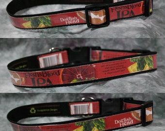 LARGE Adjustable Dog Collar from Dogfish Head Flesh & Blood IPA Beer Labels