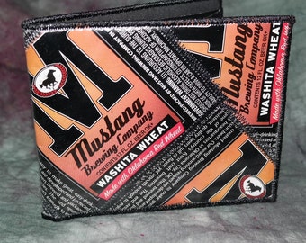 Bi-Fold Wallet from Recycled Mustang Brewing Washita Wheat Beer Labels