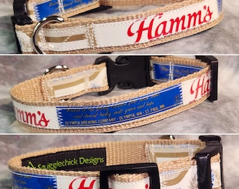 Small Adjustable Dog Collar from Vintage Recycled Hamm's Beer Labels
