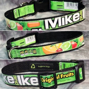 MEDIUM Adjustable Dog Collar from recycled Original Fruits Mike & Ike Candy Wrappers