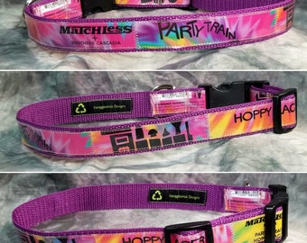 Adjustable Dog Collar from recycled Matchless/Brothers Cascadia Party Train Hoppy Lager Beer Labels