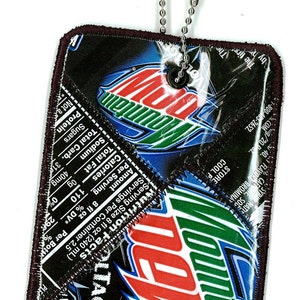 Gepäckanhänger aus recycelten Mt Dew Volt Soda Labels